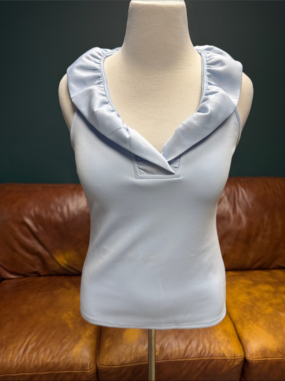 Gretchen Scott Designs Pale Blue Ruffled V-Neck Tank